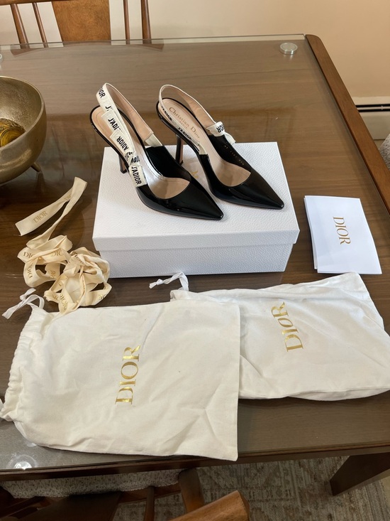 Dior Shoes - Dior Black Patent Leather Pointed Slingback Pumps